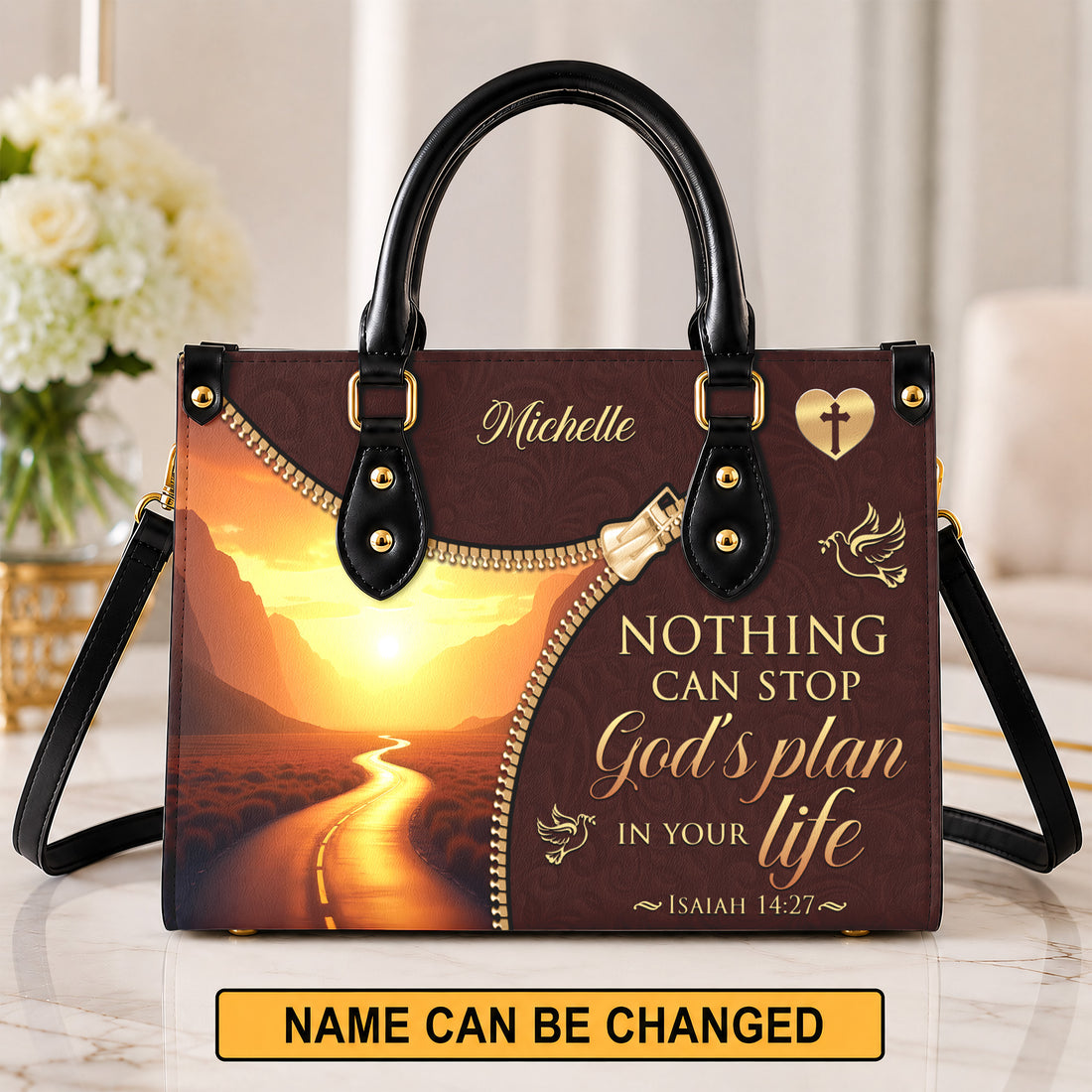 Personalized Christian Handbag & Wallet Set, Nothing Can Stop God’s Plan In Your Life Isaiah 14:27, Custom Name Faith Gift, Free Shipping-US