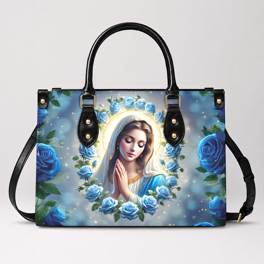 Personalized Christian Handbag & Wallet Set, Maria With Blue Rose Faith Design, Custom Name Catholic Gift For Women, Free Shipping US