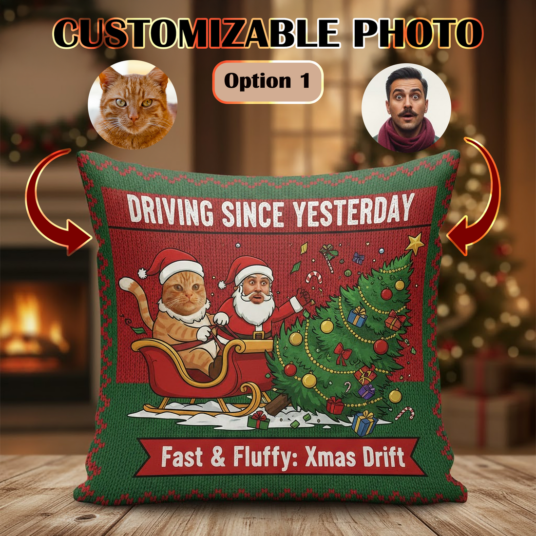 Fast & Fluffy: Xmas Drift Customizable Holiday Pillow – Perfect Gift for Pet Lovers & Christmas Fun | Pillow 42
