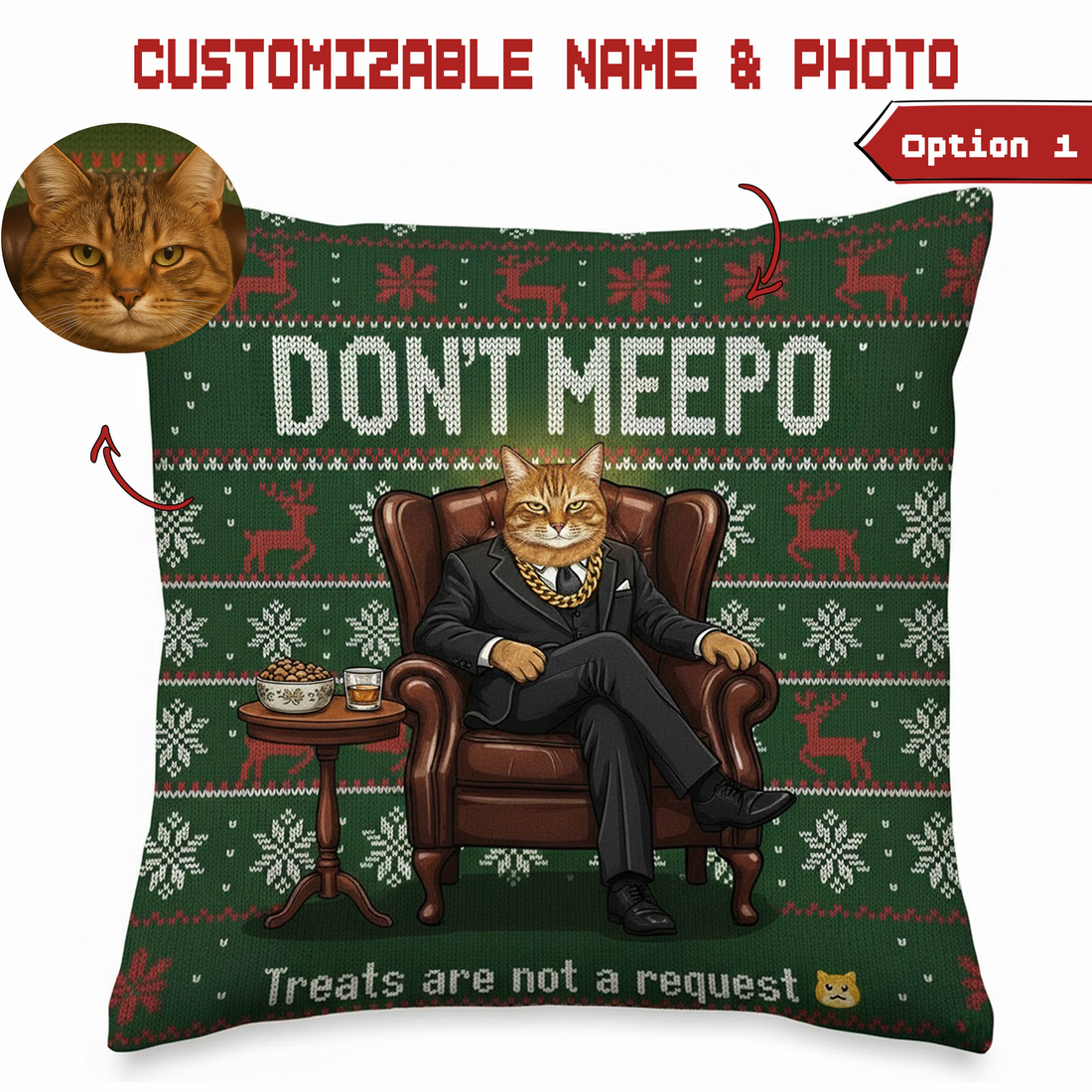 Custom Cat Pillow Set, Funny Don’t Meepo Cushion, Personalized Pet Photo Christmas Decor, Custom Name Gift, Linen Pillow Combo | Pillow 114