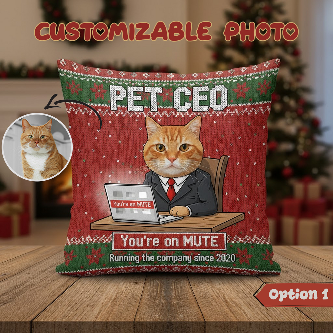 Funny Custom Pet Pillow – Personalized  Cat Cushion, Pet Office Humor Christmas Gift, Custom Face Holiday Decor | Pillow 90