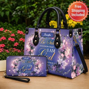 Personalized Christian Handbag & Wallet, Be Still and Know That I Am God, Psalm 46:10 Bible Verse Purse, Free Shipping Included
