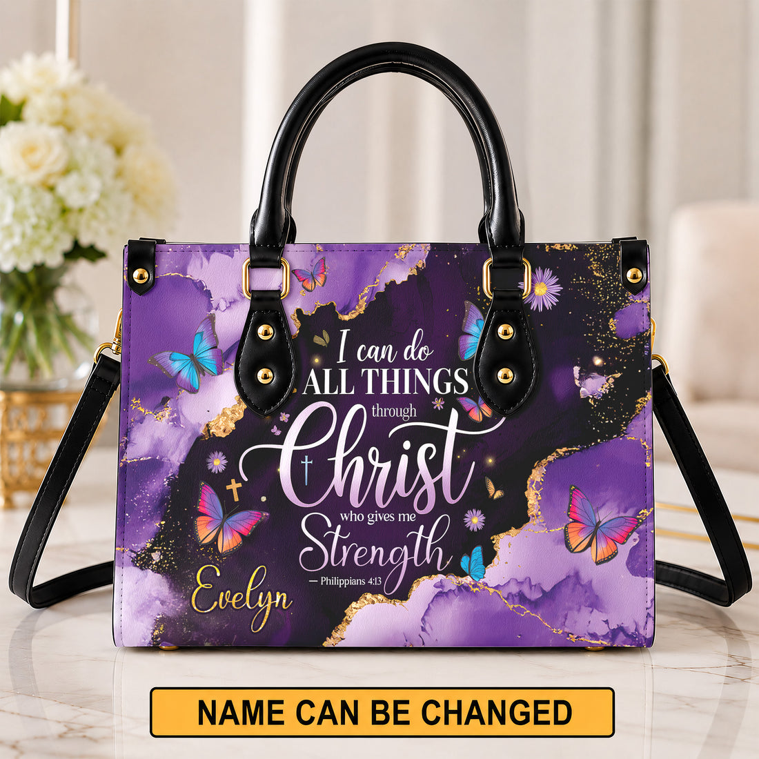 Personalized Christian Handbag & Wallet Set, I Can Do All Things Through Christ, Custom Name & Text Faith Gift, Free Shipping