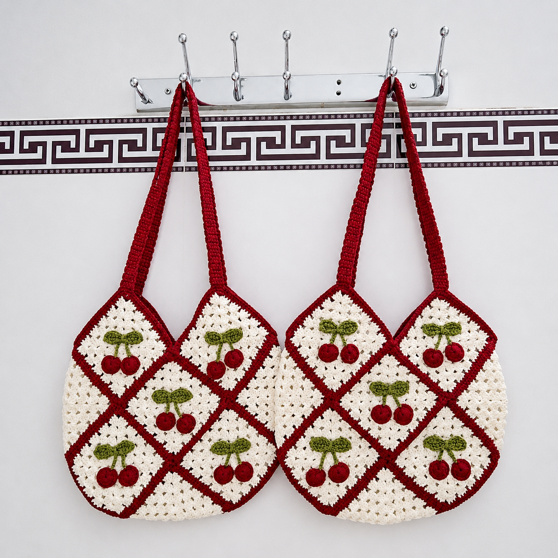 Handmade Crochet Flower Bag, Floral Granny Square Tote Bag, Sunflower Daisy Cherry Shoulder Bag, Unique Handmade Gift for Her