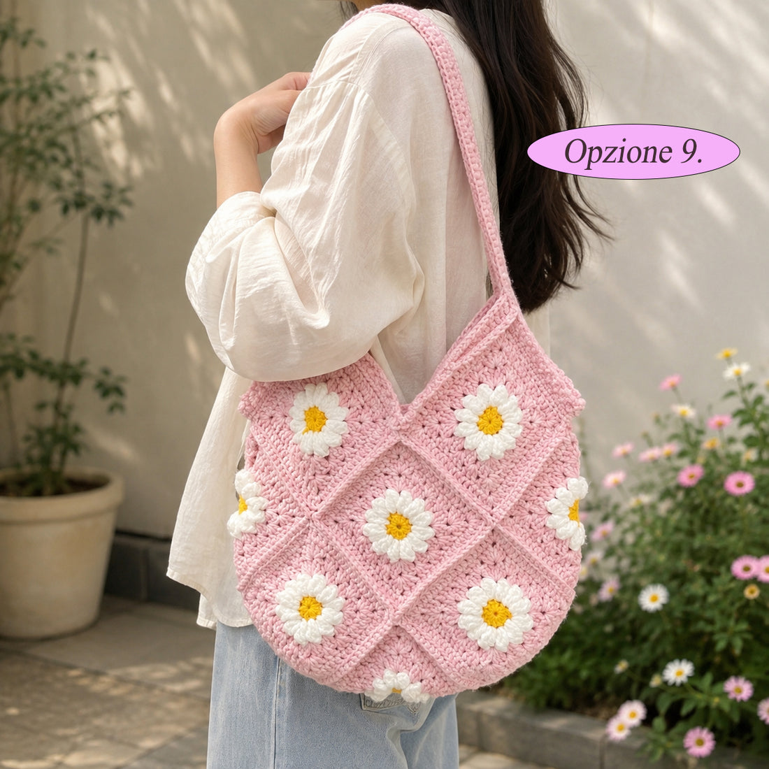 Handmade Crochet Flower Tote Bag, Granny Square Shoulder Bag, Daisy Sunflower Smiley Purse, Boho Gift for Her