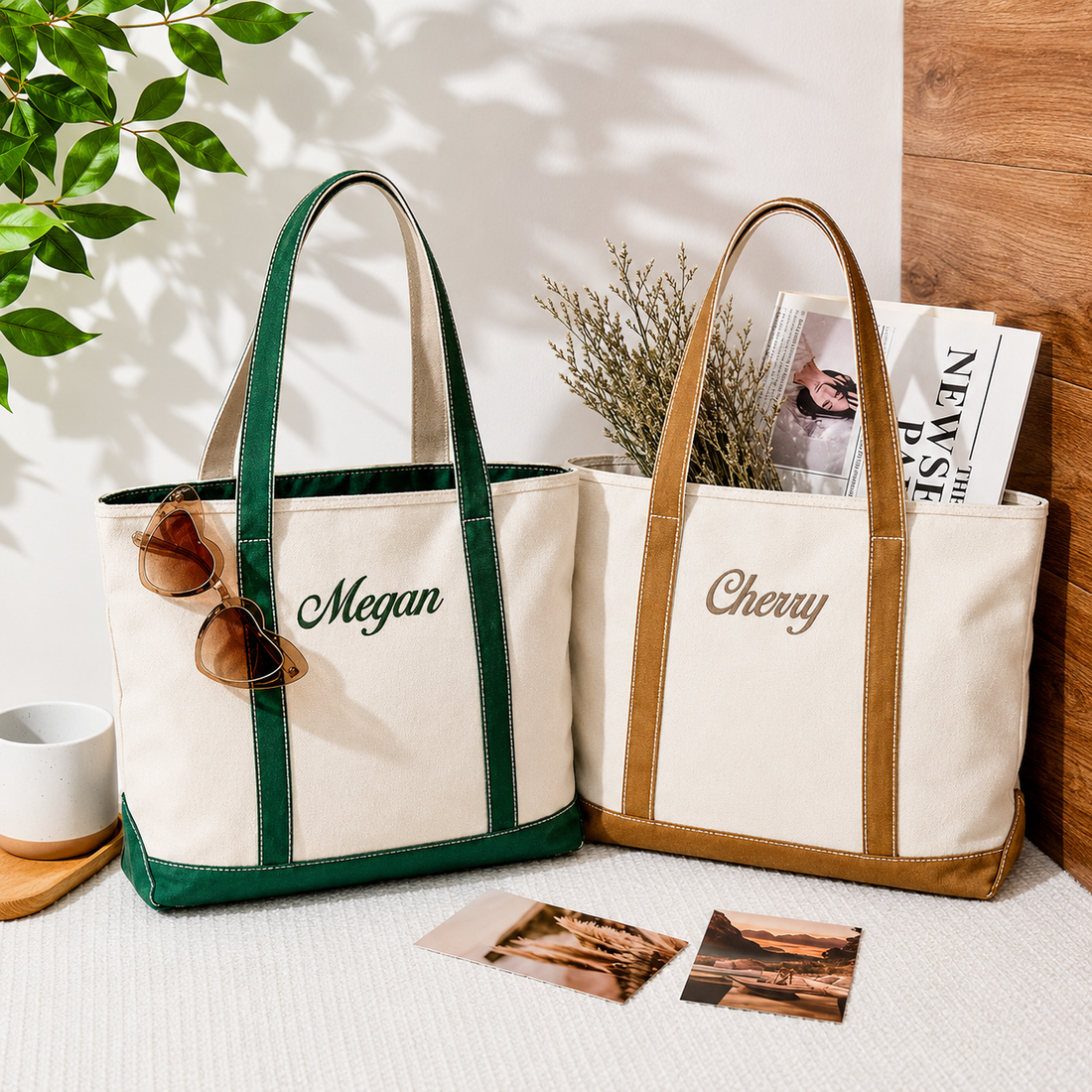 Personalisierte Canvas-Tragetasche, bestickte Tasche mit individuellem Namen, Brautjungfern-Tasche, großes Hochzeitsgeschenk, Monogramm-Reisetasche für Damen