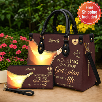 Personalized Christian Handbag & Wallet Set, Nothing Can Stop God’s Plan In Your Life Isaiah 14:27, Custom Name Faith Gift, Free Shipping-US