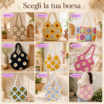 Handmade Crochet Flower Tote Bag, Granny Square Shoulder Bag, Daisy Sunflower Smiley Purse, Boho Gift for Her
