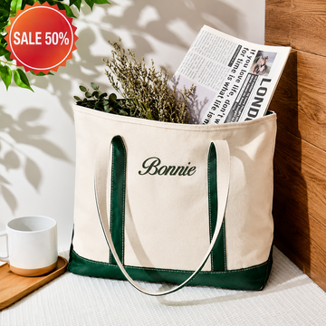 "Personalized Canvas Tote Bag, Custom Name Embroidered Bag, Bridesmaid Tote, Large Wedding Party Gift, Monogram Travel Bag for Women "